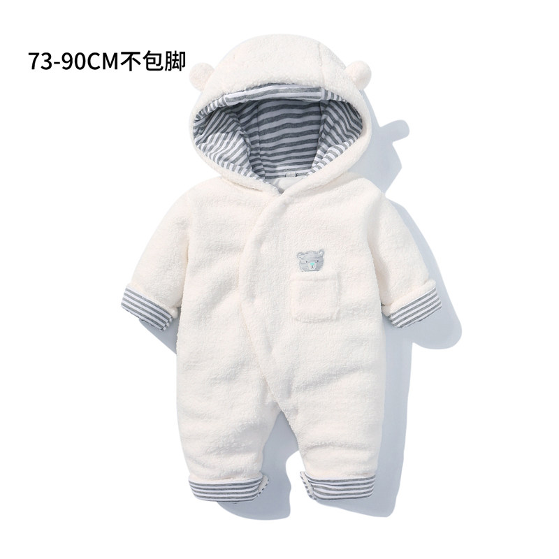 冬款新生儿连体羊羔绒包脚爬爬服 邦撒连身衣/爬服/哈衣