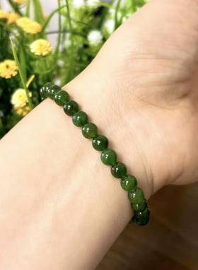 小绿莺高级感和田玉菠菜绿玉石手串轻奢小众简约大气送女友显白