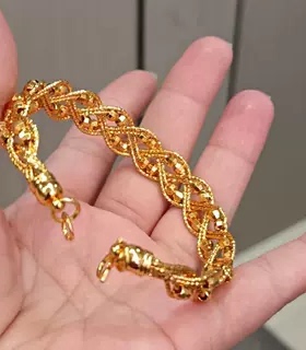 沙金蹦迪珠麻花开口编织手镯女