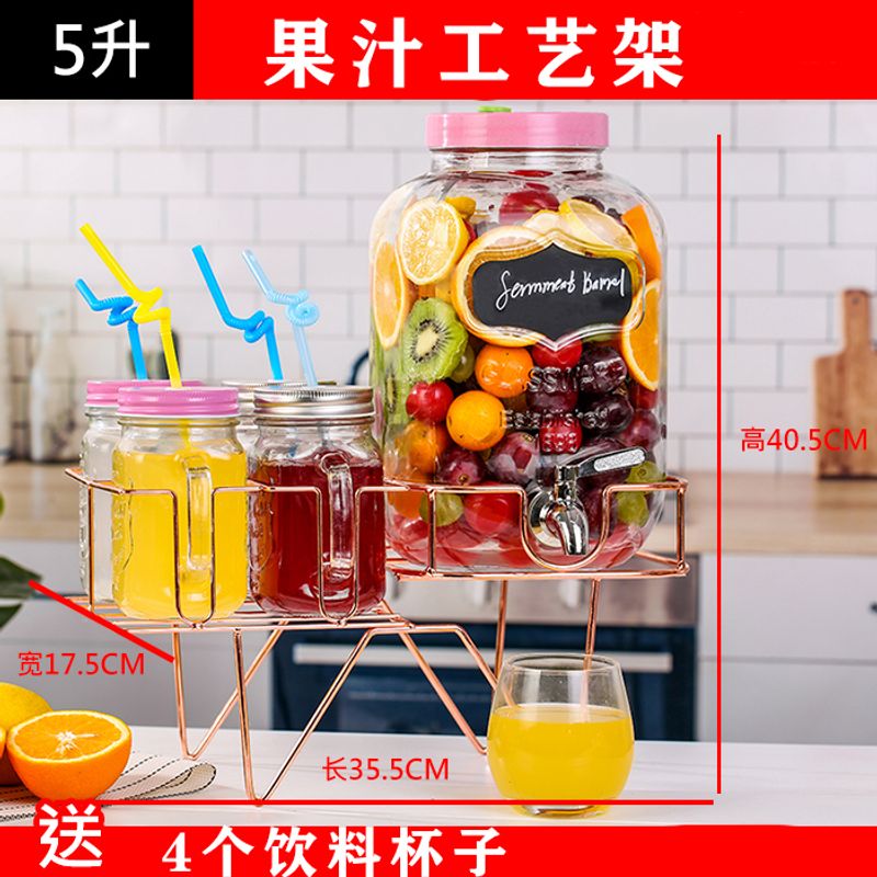 Wine bottle enzyme bucket beverage bucket iron craft shelf juice tank bamboo wood base 304 stainless steel faucet ABS