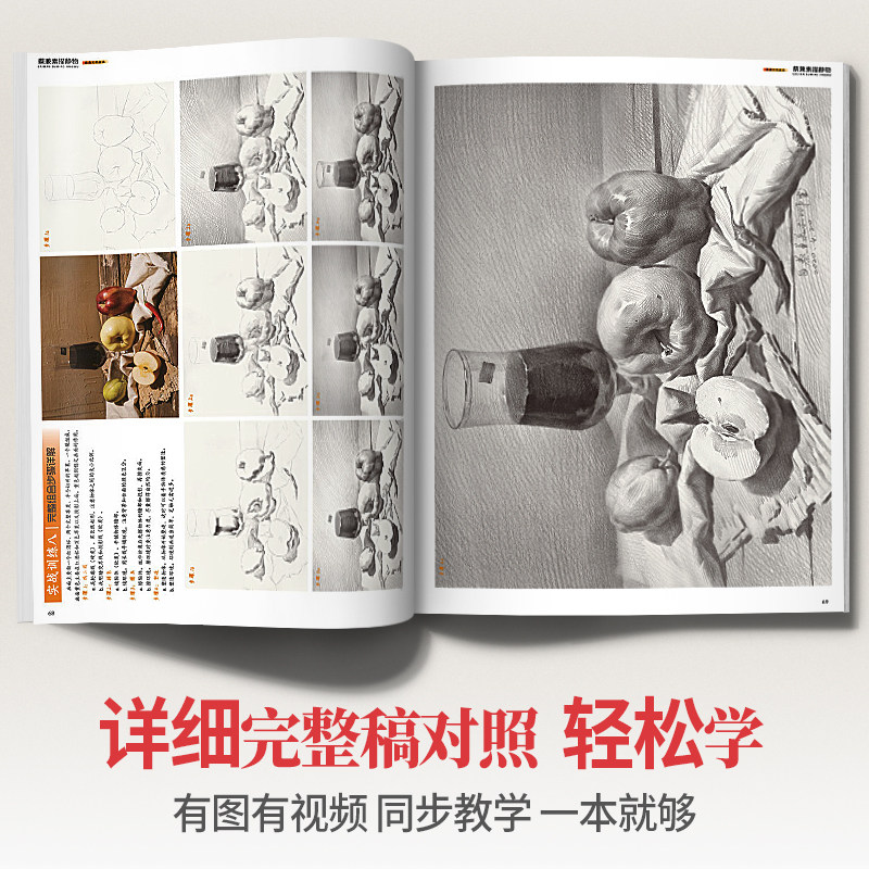 蔡兼素描静物 石膏几何体绘画石膏像单体组合结构照片临摹范本水果基础入门学画册本教程经典画高考联考一本通美术书籍教学教材书