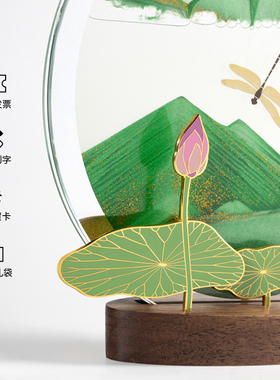 马鹿流沙画荷花新中式摆件