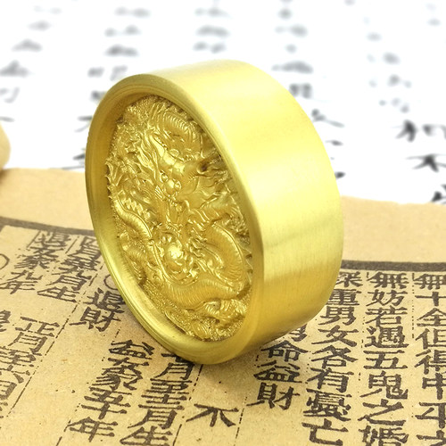 实心黄铜圆形镇纸书法镇尺文房四宝创意毛笔压尺压纸黄铜盘龙镇纸 - 图0