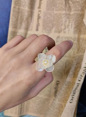 安娜真花戒指绣球永生花滴胶工艺花瓣吸色可调节可爱包金戒圈戒指