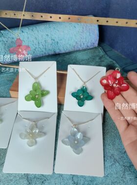 天然真花项链小众超仙温柔永生花渐变绣球花项链18k包金锁骨链女