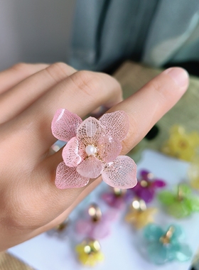 原创手作干花真花滴胶发夹绣球花小众森系法式复古真花特色戒指女