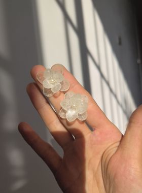 原创设计手工制作耳环白色红色蓝色粉色超仙绣球真花气质耳环女