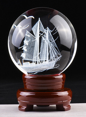 一帆风顺帆船水晶办公室装饰礼品