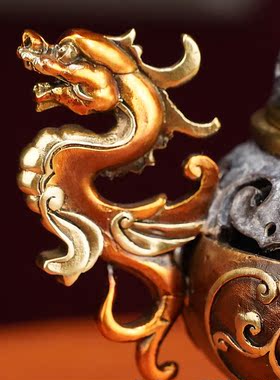 必禧利黄铜香炉双龙供佛运财招财