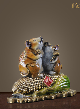 吉祥物纯铜风水招财车载老鼠摆件