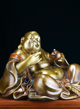 纯黄铜招财弥勒佛摆件客厅桌面