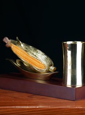 黄铜玉米笔筒创意桌面收纳摆件