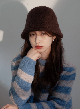 秋冬季羊羔毛渔夫帽百搭盆帽女