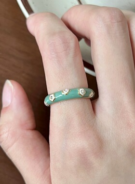 精致珐琅滴釉云朵戒指女法式复古轻奢S925镀银开口指环网红食指戒