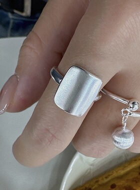 拉丝圆球方块戒指女ins风小众时尚精致S925镀银开口指环食指戒潮