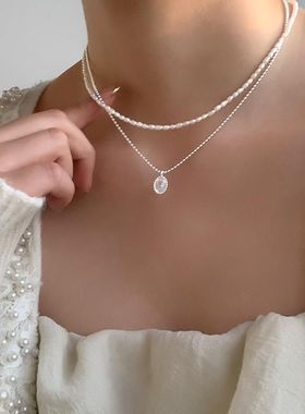 简约水滴吊坠项链女气质冷淡风优雅S925银锁骨链ins风设计感颈链