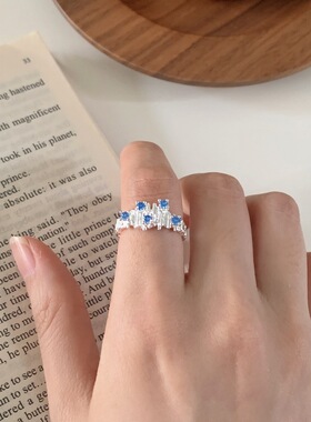 海蓝精致不规则戒指女几何褶皱个性设计感开口指环百搭气质食指戒