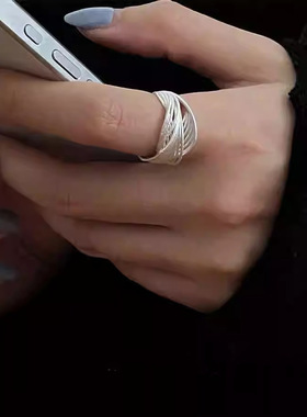 几何线条百搭戒指女简约冷淡风气质S925镀银开口指环ins食指戒潮