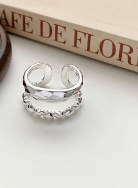 双层爆闪鱼鳞开口食指戒女