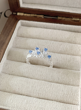 甜美蓝色轻奢不规则开口戒指女