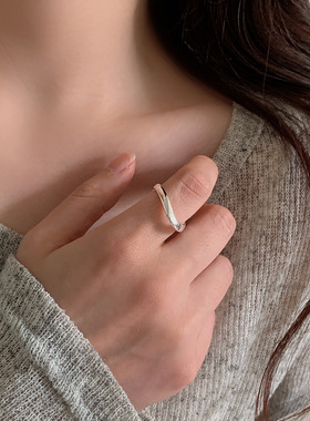 几何简约V型戒指女素圈冷淡风气质百搭开口指环小众个性食指戒潮