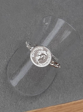 立体浮雕人像圆牌链戒指女欧美风硬币银色百搭开口指环小众食指戒
