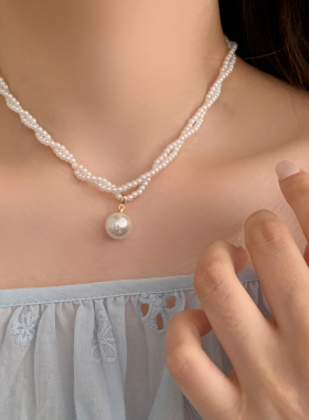 甜美轻奢双层仿珍珠锁骨链