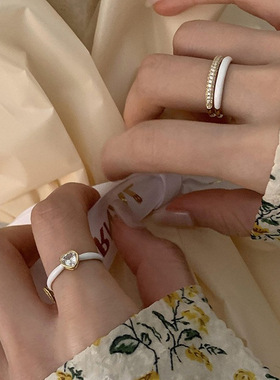 简约爱心戒指女S925镀银时尚气质甜酷风滴釉双层开口指环食指戒潮