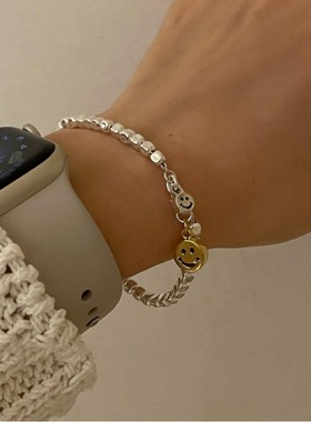 个性拼色笑脸手链女简约时尚百搭气质几何方块手环ins风网红手饰