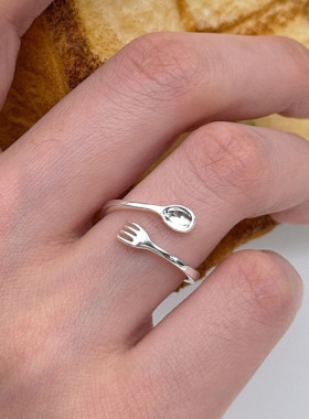 趣味勺子叉子戒指女时尚设计创意百搭开口指环小众个性食指戒潮