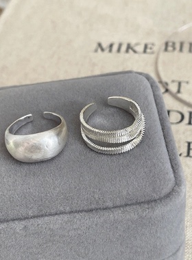 雾面光圈戒指女简约冷淡风独特多层线条S925镀银开口指环食指戒潮