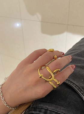 日韩S925镀银线条波浪戒指女复古时尚简约冷淡风开口指环食指戒潮