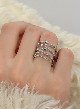 设计感多线串珠戒指女简约时尚百搭气质个性开口指环小众食指戒潮