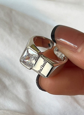 韩版S925银字母锆石戒指女复古时尚重工微镶开口指环气质食指戒潮