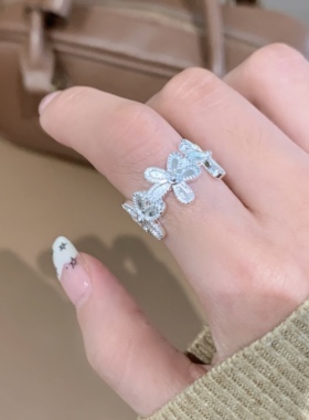 甜美轻奢花朵开口食指戒女