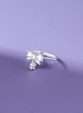 铃兰花朵戒指女在逃公主蝴蝶结开口可调节指环ins风网红食指戒潮