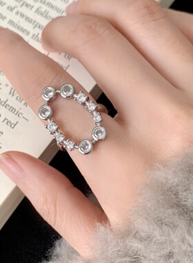 几何椭圆开口镀银百搭女戒