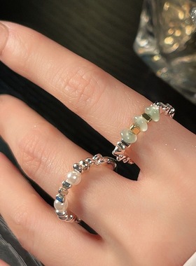 网红碎银戒指女时尚个性串珠弹力S925银指环气质百搭优雅食指戒潮