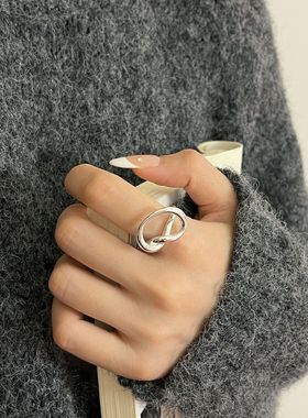 极简冷淡风线条戒指女几何镂空圆圈开口指环小众设计个性食指戒潮