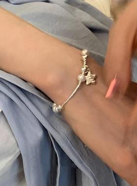 甜美星星吊坠手链女韩版时尚个性叠戴气质S925银手环小众圆珠手饰