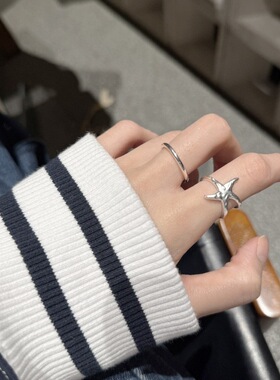 个性海星戒指女夸张时尚不规则星星S925镀银开口指环ins风食指戒