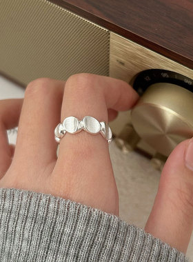 小众拉丝椭圆不规则凹面豆豆戒指女个性时尚简约开口指环食指戒潮