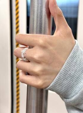 蕾丝花环戒指女小众设计感轻奢百搭叠戴开口指环ins风清新食指戒