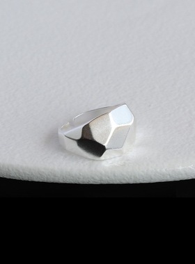 几何切面宽版戒指女简约冷淡风多角菱形开口指环哑光气质食指戒潮