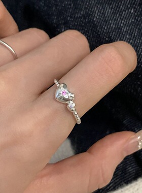 童趣可爱猫咪戒指女甜美气质百搭爱心开口指环ins风小众食指戒潮