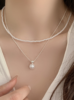 小众ins风仿珍珠圆珠锁骨链女