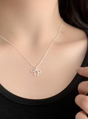 冷淡风蝴蝶结镀银锁骨链女叠戴