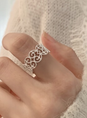 轻奢镀银镂空花纹开口食指戒指