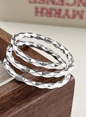 波光粼粼三层线条戒指女简约冷淡风气质S925镀银指环百搭食指戒潮