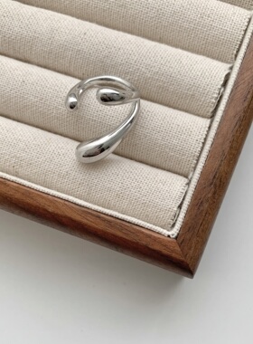 简约水滴形可调光面百搭银色女戒